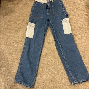 PacSun Men's Relaxed Denim Jeans in Blue and Cream